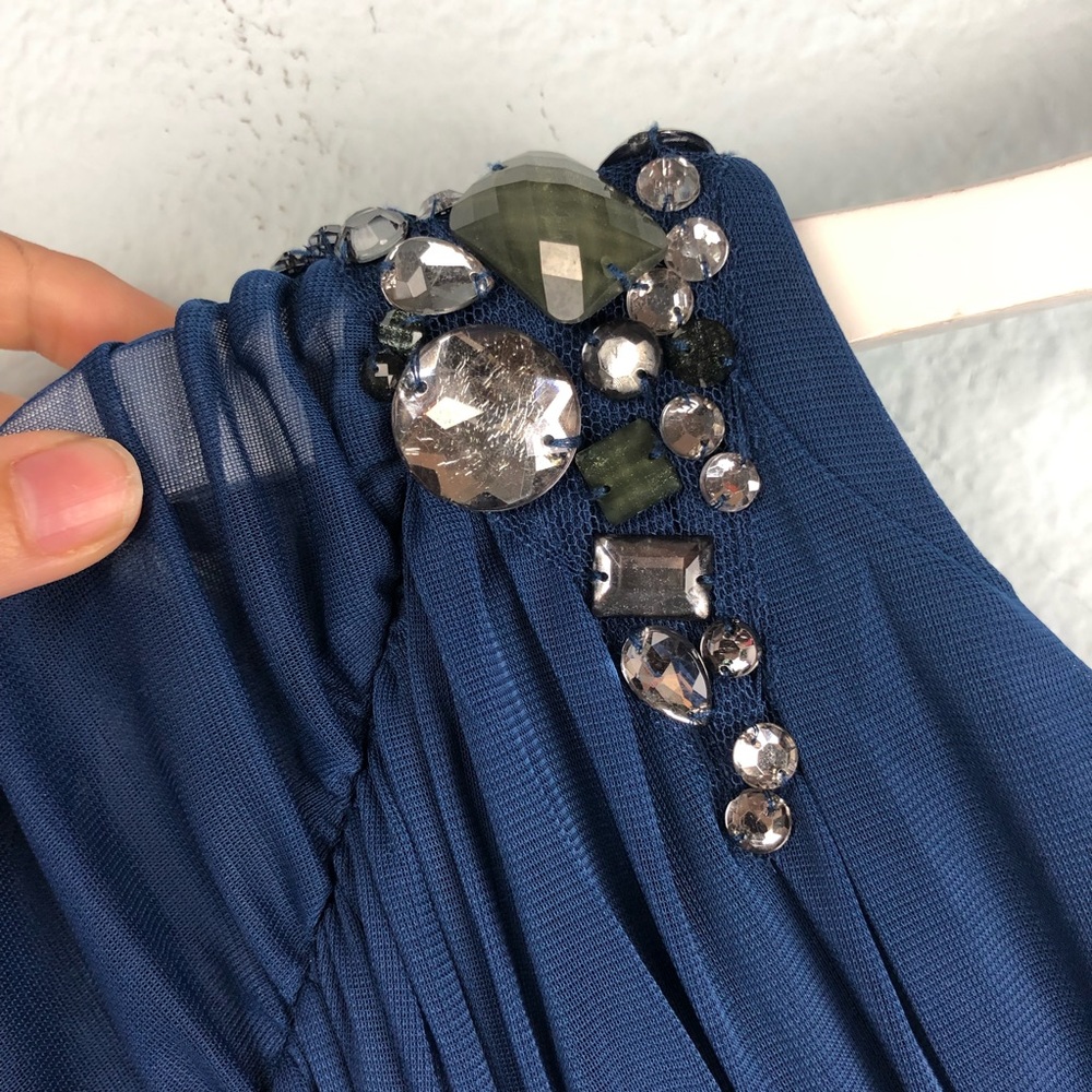 Adrianna Papell blue quarter sleeve ruched gown - Picture 6 of 8